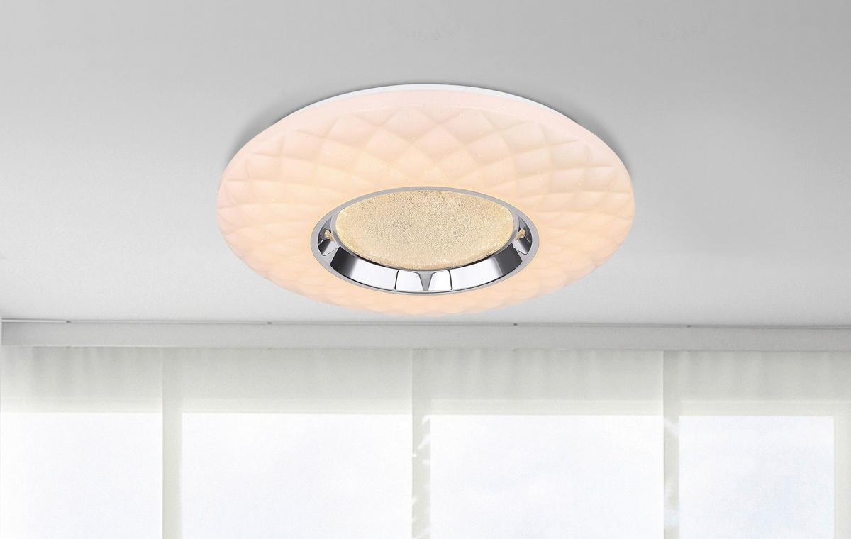 Led-deckenleuchte Ø 49 Cm Mit Smartphone-Steuerung - Opal, Design, Kunststoff/Metall (49/6,8cm) - Globo
