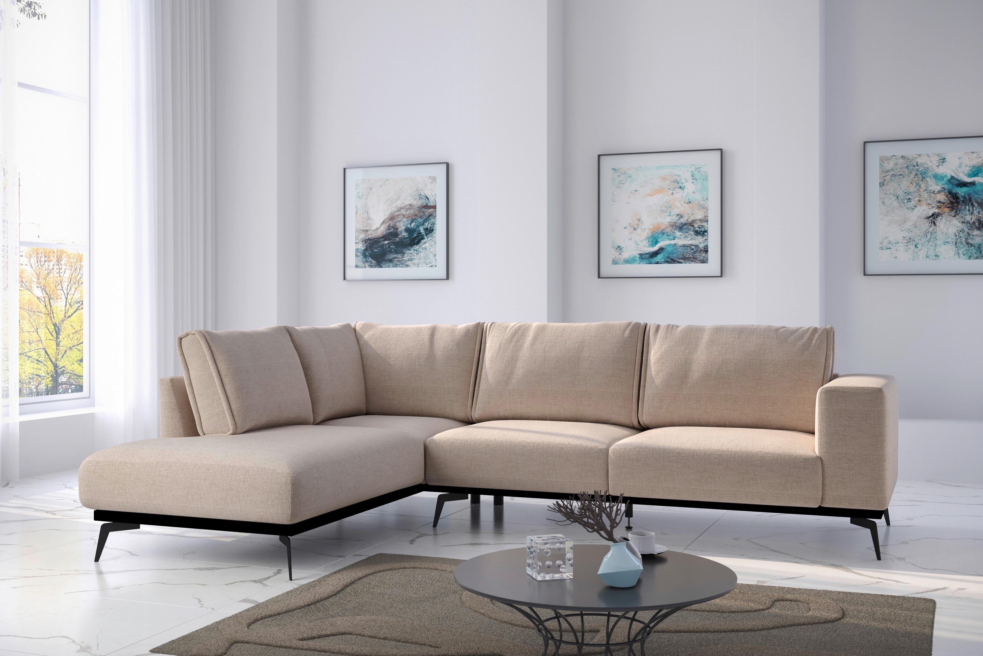 Sedacia súprava ISOLDE, ľavá, béžová - čierna/béžová, Design, kov/drevo (200/293cm) - MID.YOU