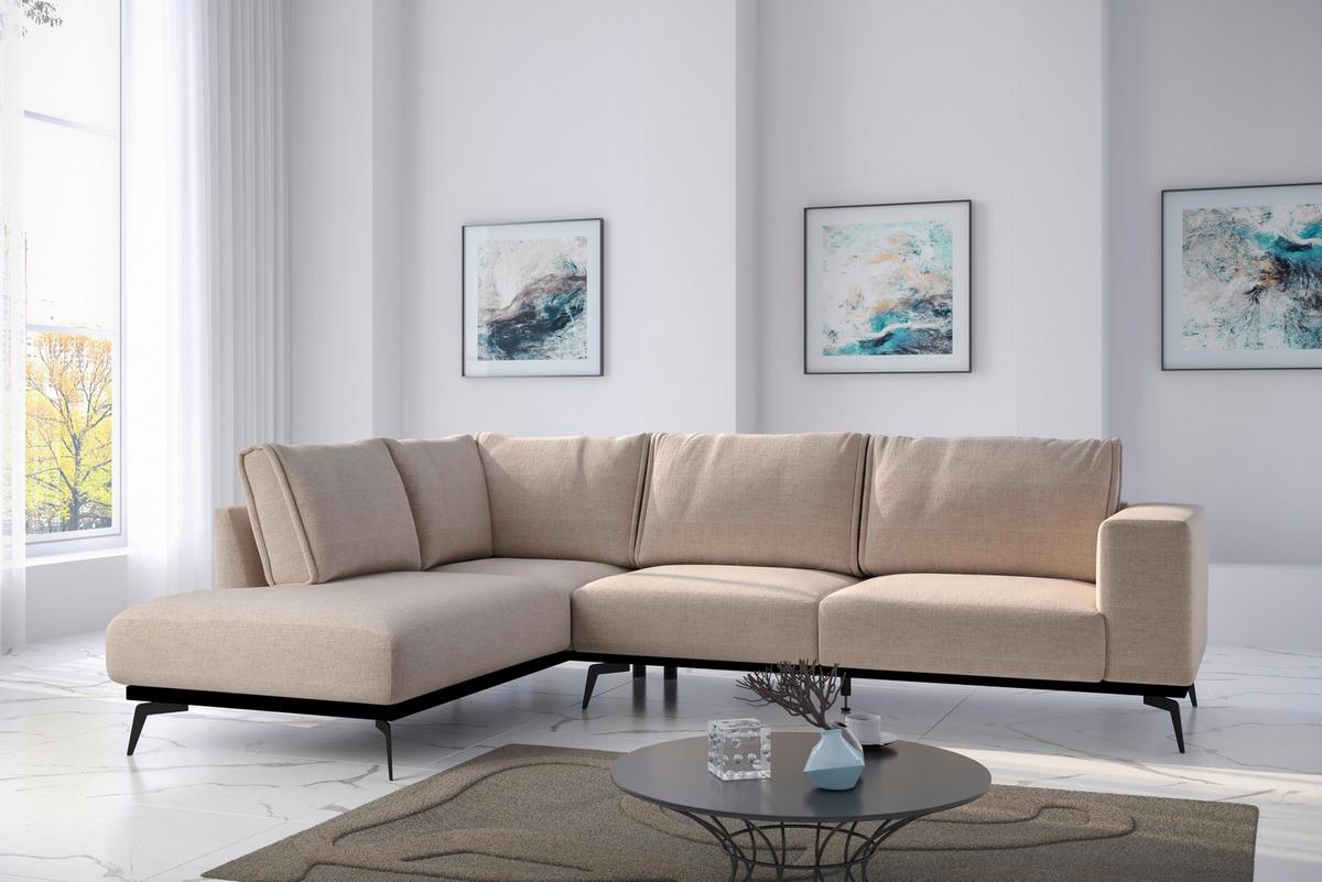 Sedací souprava ISOLDE, levá, béžová - černá/béžová, Design, kov/dřevo (200/293cm) - MID.YOU