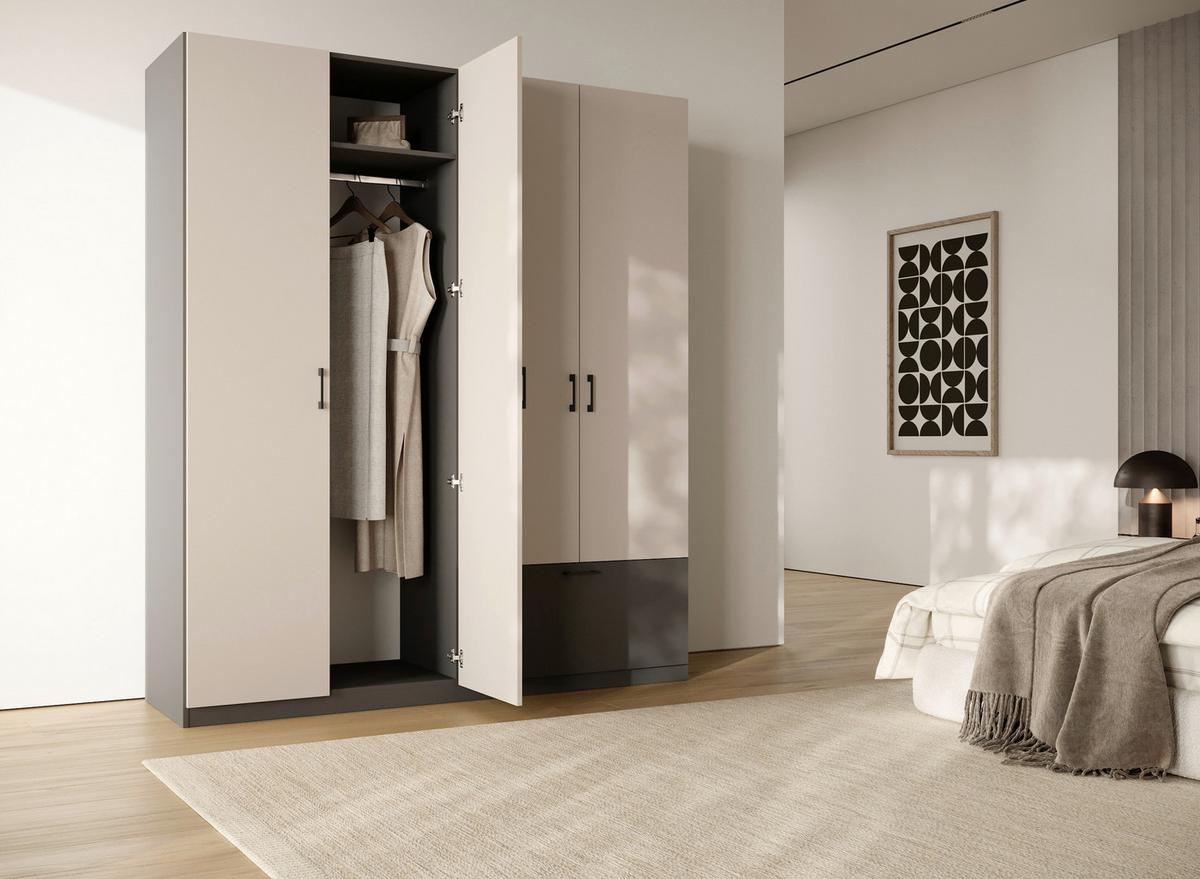 Drehtürenschrank Mit Schublade 180cm Mila Kaschmir/anthrazit - Kaschmir/Anthrazit, KONVENTIONELL, Holzwerkstoff (180/210/54cm)