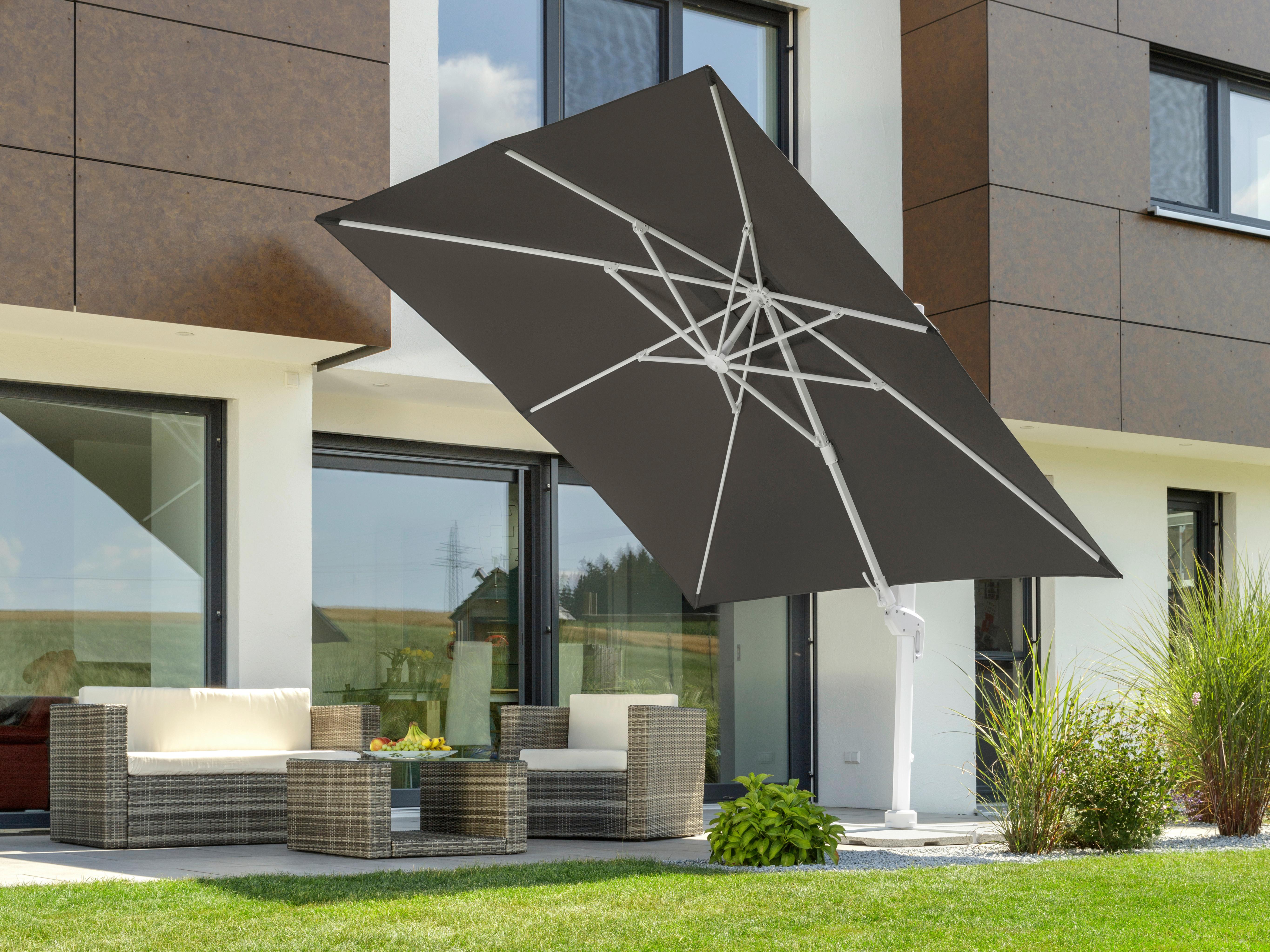 Ampelschirm Rhodos Twist Bianco BxHxT: 358x263x300cm - Anthrazit/Weiß, Basics, Textil/Metall (358/263/300cm) - Schneider