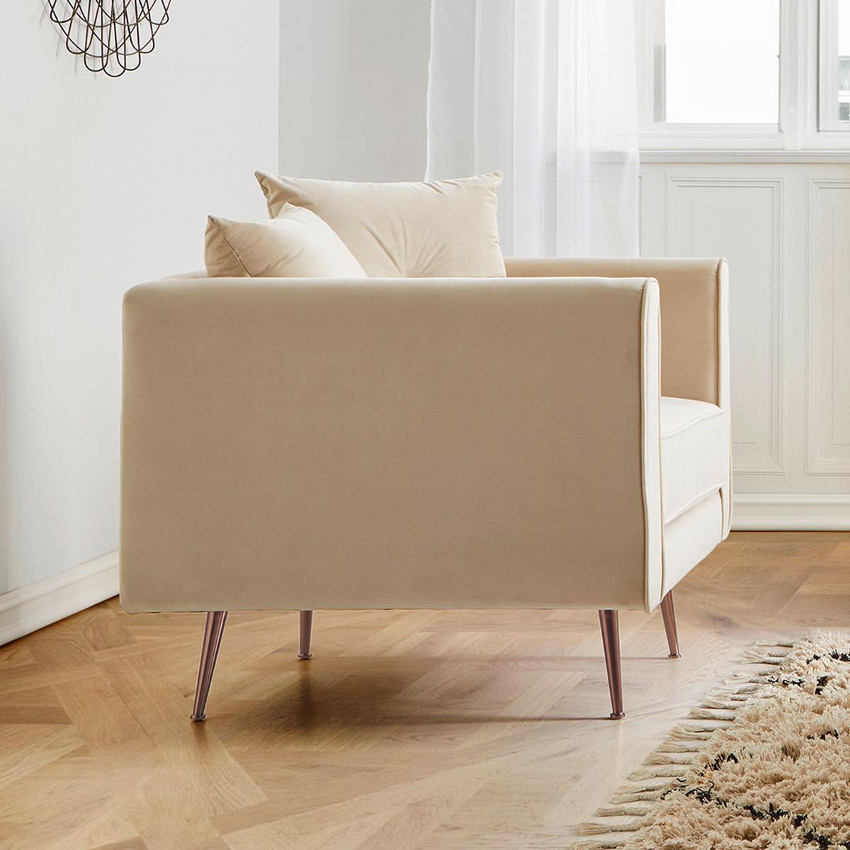 Relaxačné kreslo LUIS, béžový zamat - béžová/ružové zlato, Modern, kov/drevo (90/87/87cm) - Bessagi Home