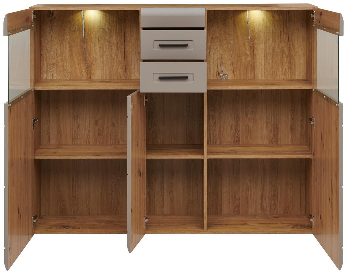 Highboard m. Glaselementen B: 154,9 cm Basalt/Eiche Dekor - MODERN, Glas/Holzwerkstoff (154,9/127,3/37,1cm) - Luca Bessoni