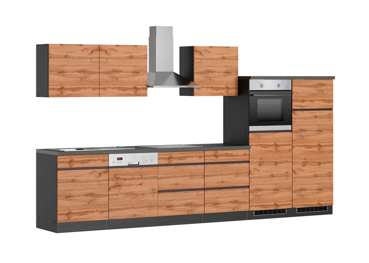 Küchenzeile Turin mit Geräten B: 360 cm Graphit/Eichen Dekor - Eiche Wotan/Graphitfarben, Design, Holzwerkstoff (360cm) - Held