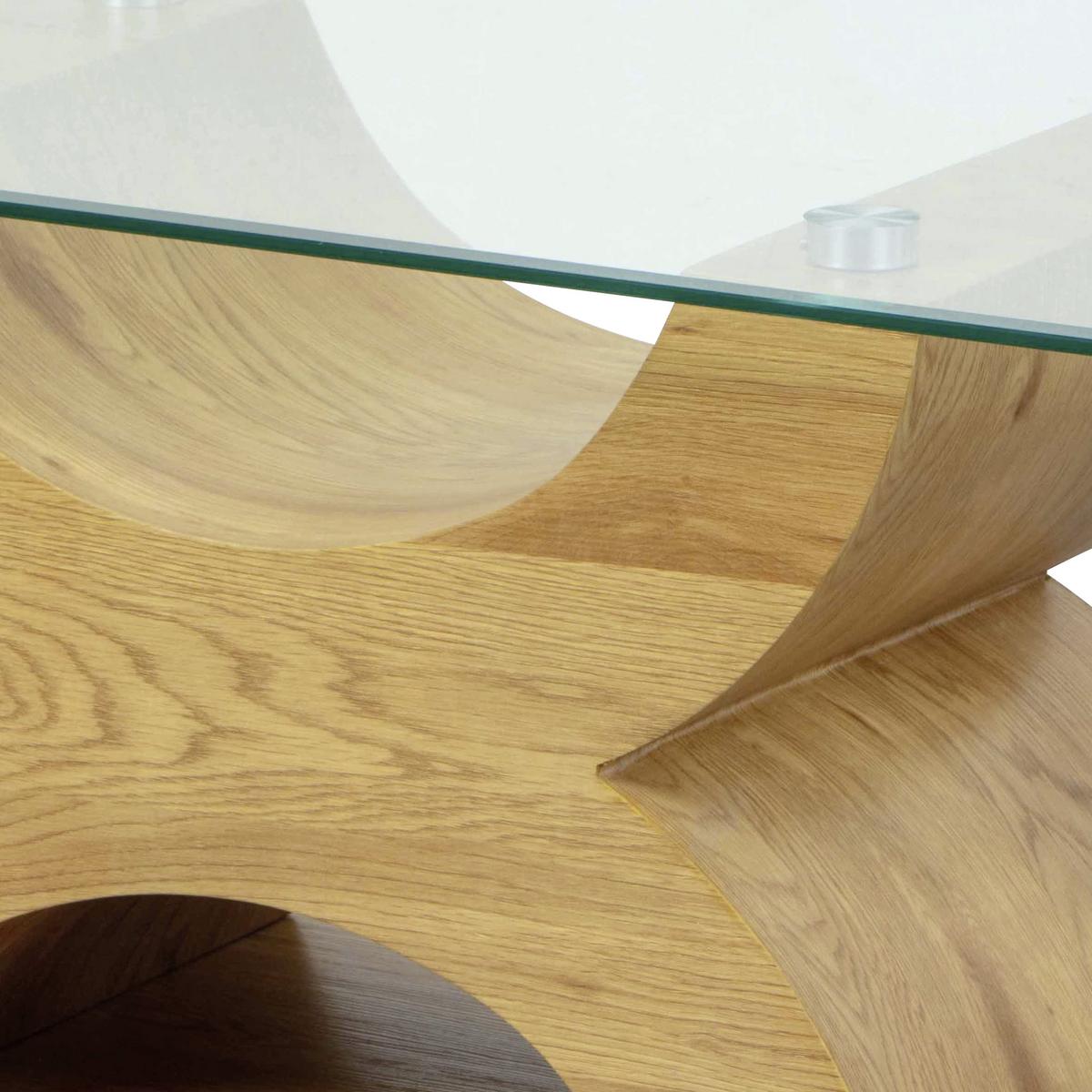 Couchtich Holz Mit Glasplatte X-Form, Eiche Dekor - Eichefarben, KONVENTIONELL, Glas/Holzwerkstoff (110/60/45cm) - MID.YOU