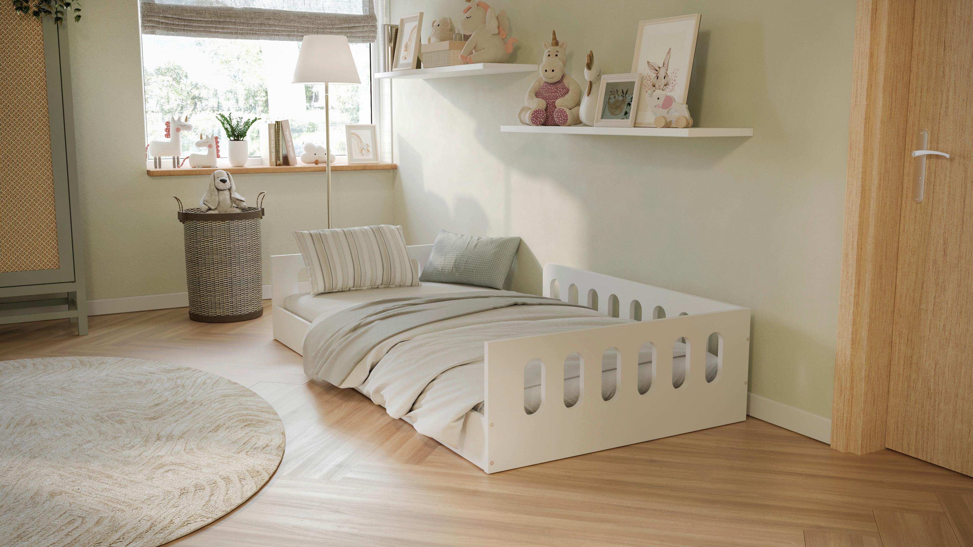 Kinder-/Juniorbett Timon Weiß B: 80cm - Birkefarben/Weiß, MODERN, Holz/Holzwerkstoff (80/180cm) - MID.YOU