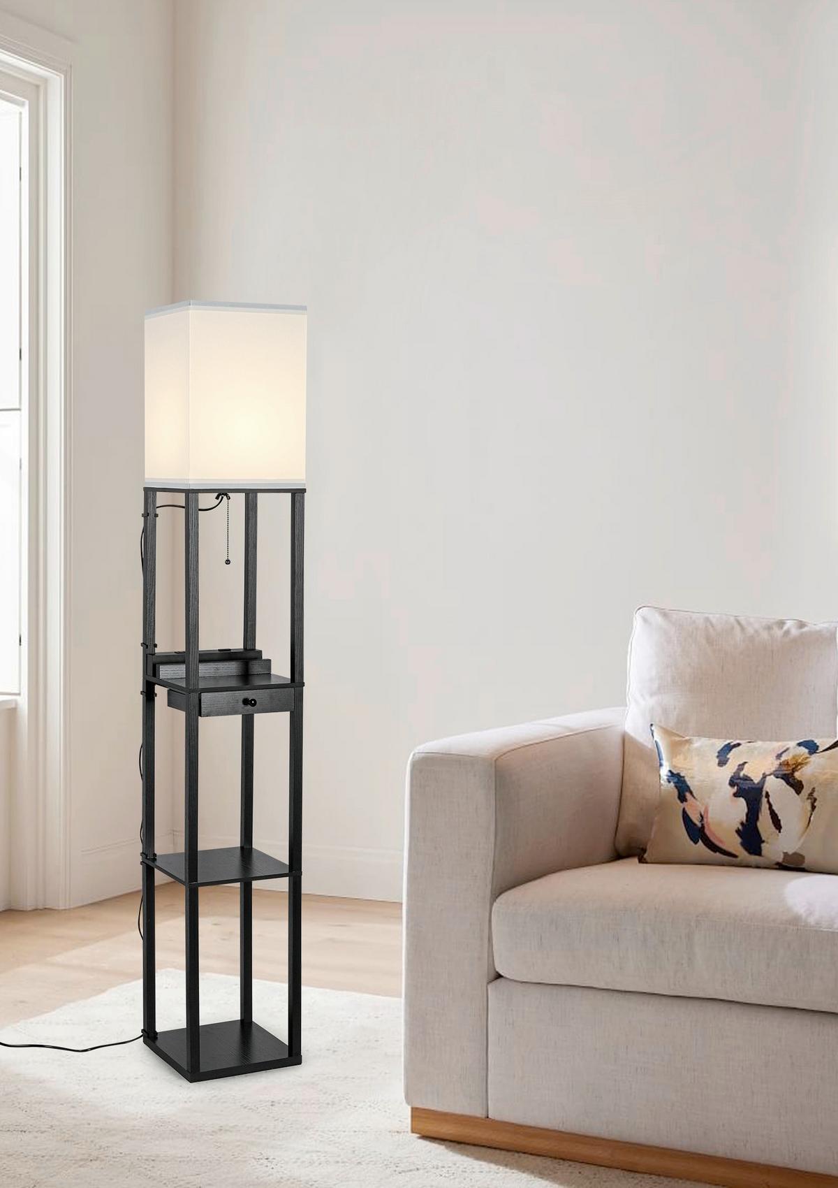 STOJACÍ LAMPA SVEN - bílá/černá, Basics, kov/kompozitní dřevo (26/160/26cm)