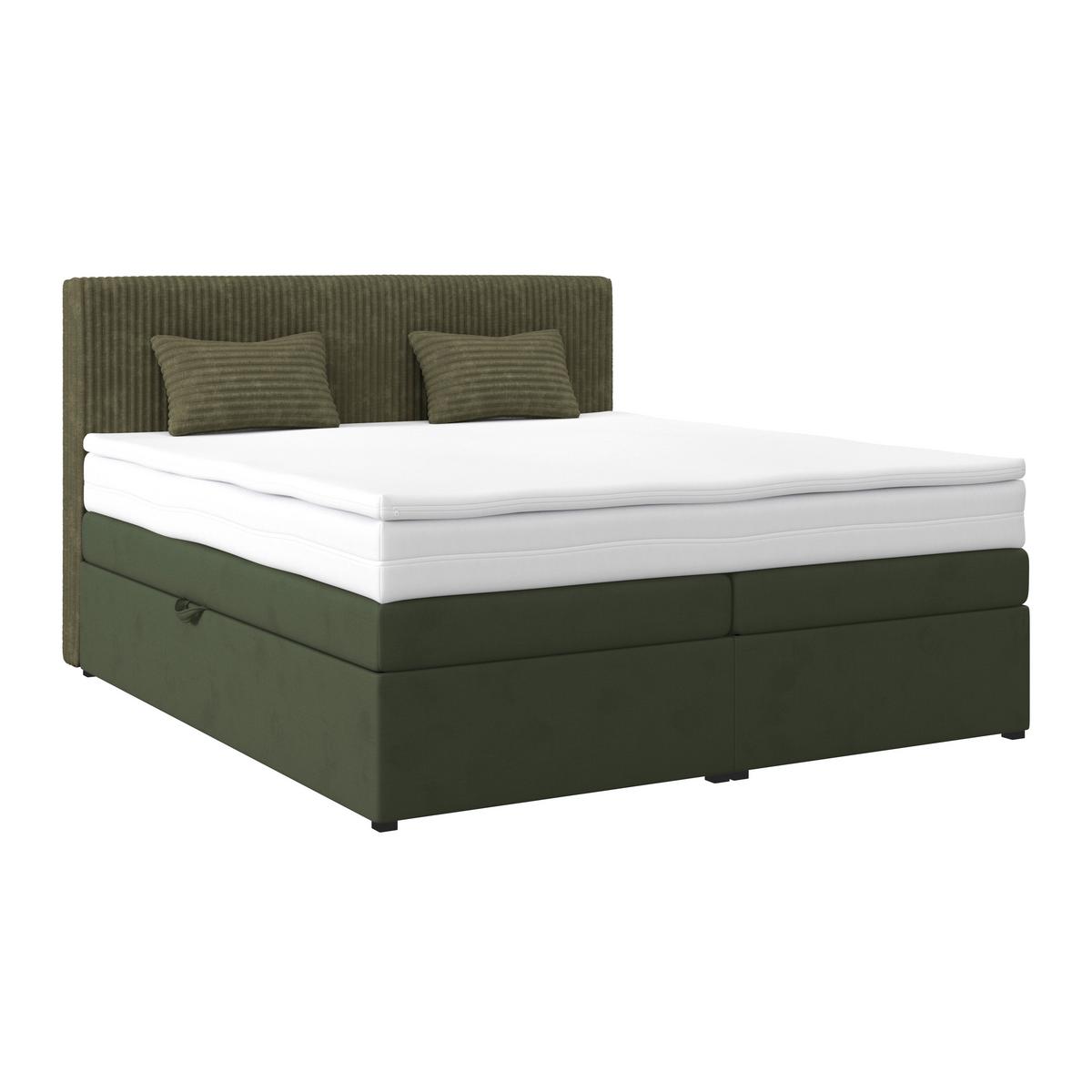 Boxspringbett Mit Topper Mit Bettkasten 180x200 Cm Rossa - Schwarz/Grün, MODERN, Holzwerkstoff/Textil (180/200cm)