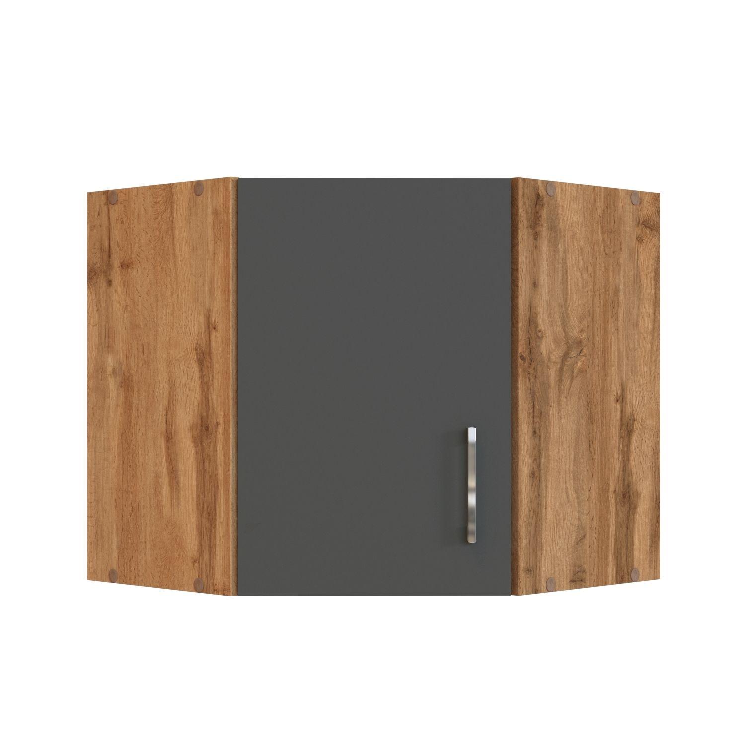 Eckoberschrank B: 60 cm Eiche Dekor/Anthrazit 1 Drehtüre - Anthrazit/Eiche Wotan, MODERN, Holzwerkstoff (60/57/60cm) - Held