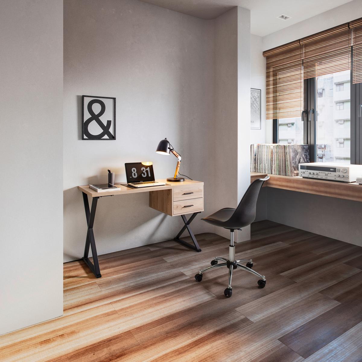 Psací stůl JULE dekor jasan - černá/barvy jasanu, Moderní, kov (120/50/76cm) - Bessagi Home