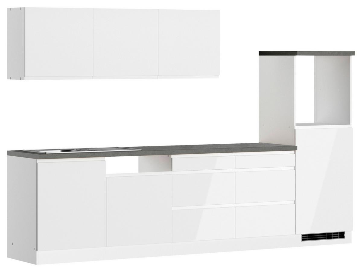 Küchenzeile Monza ohne Geräte B: 300 cm Weiß/Grau - Weiß Hochglanz/Weiß, LIFESTYLE, Holzwerkstoff (300cm) - Held