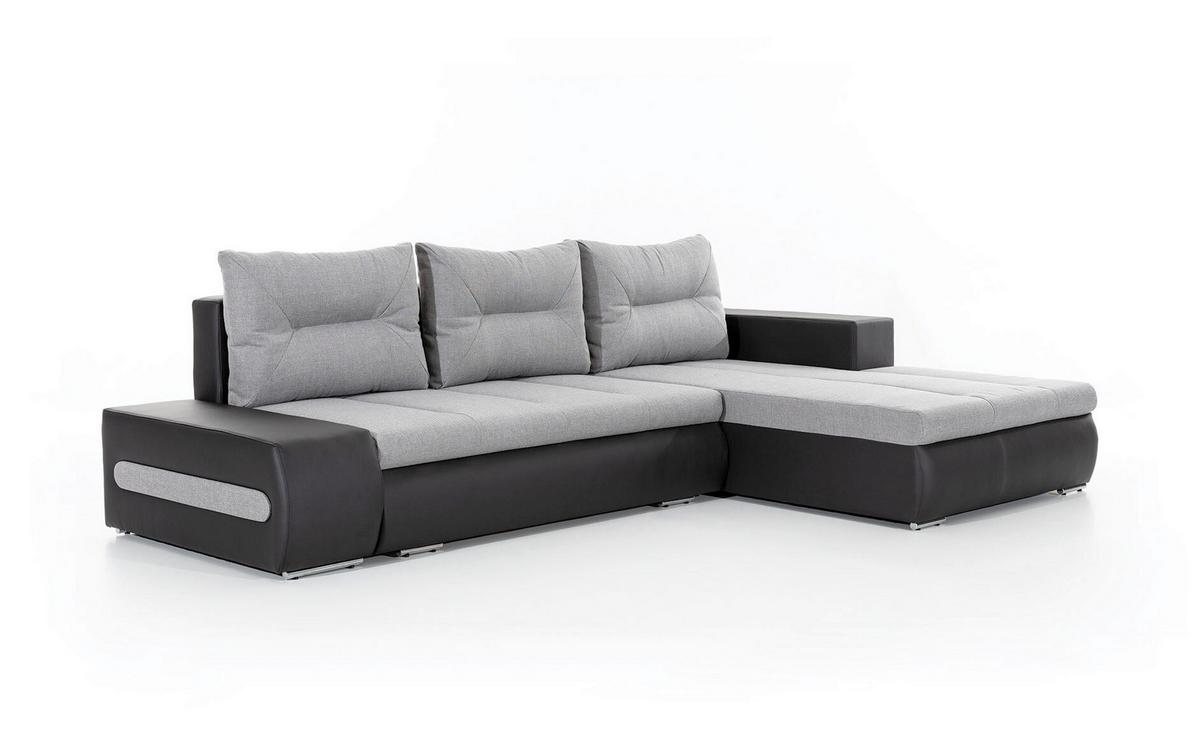 Ecksofa Ottavio Schwarz/Hellgrau S: 275x180 cm - Chromfarben/Hellgrau, Design, Textil (275/180cm) - MID.YOU