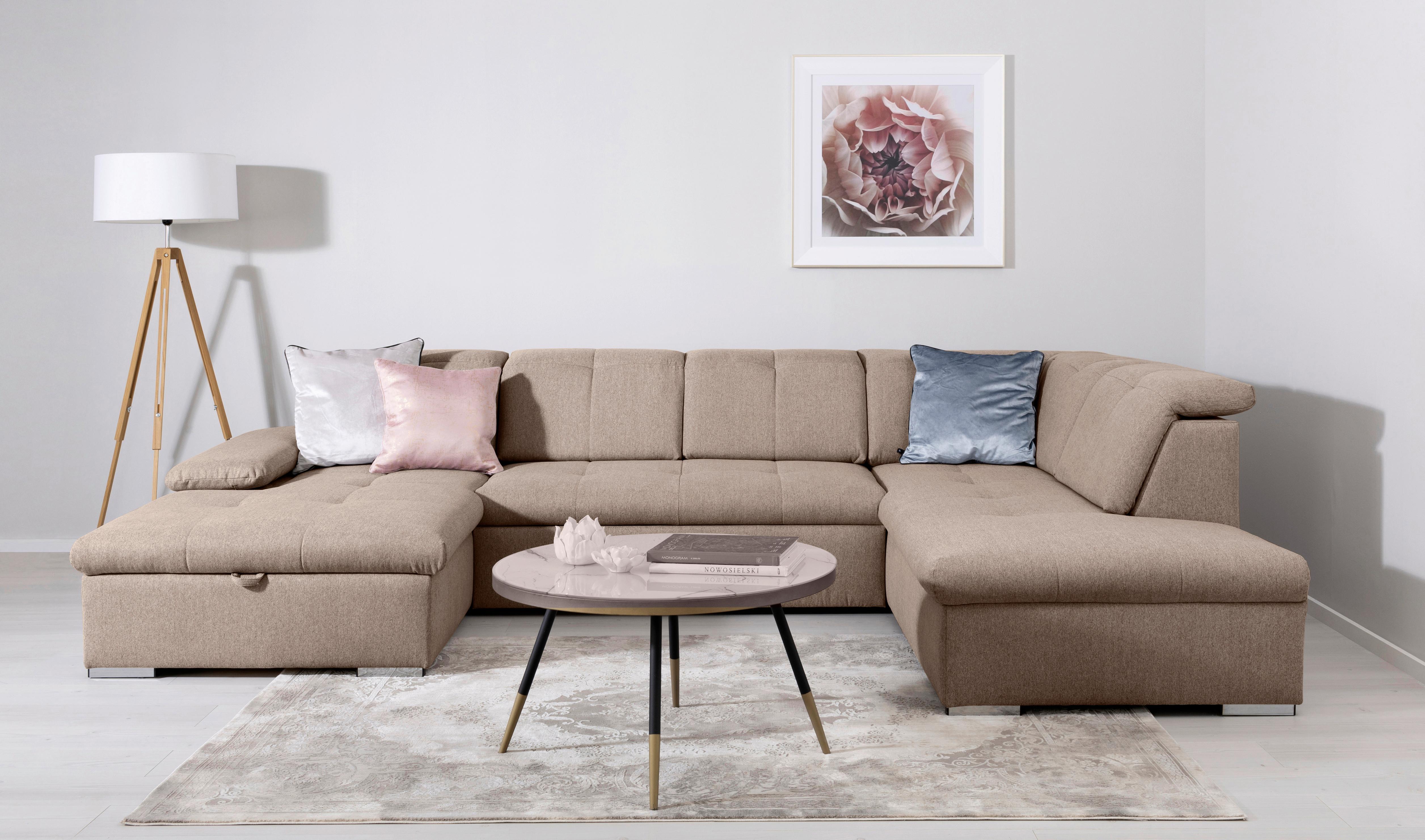 Wohnlandschaft Ramzes Hellbraun U: 173x328x215 cm - Hellbraun/Grau, Design, Textil (173/328/215cm) - MID.YOU