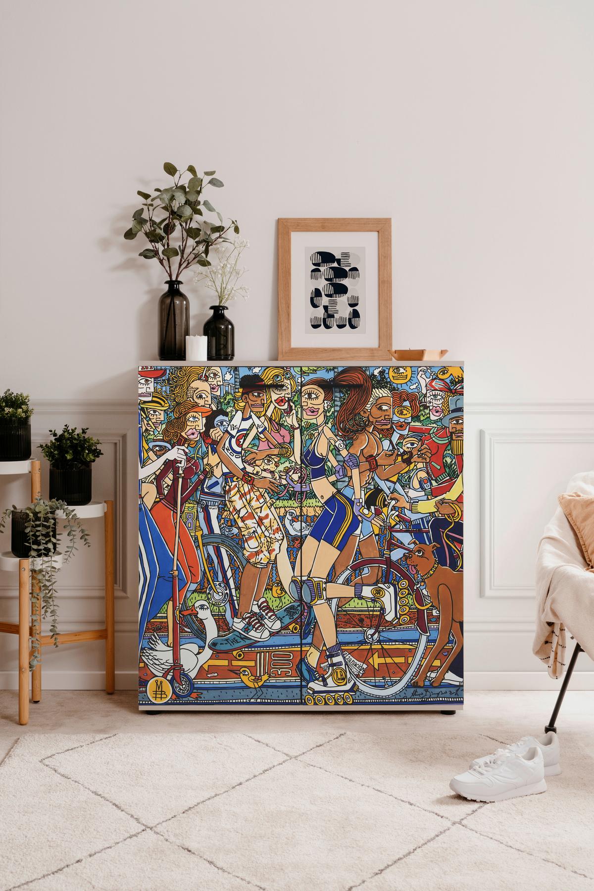 Schuhschrank Move Multicolor B: 100cm - Multicolor/Schwarz, Design, Holzwerkstoff (100/110/34cm) - MID.YOU