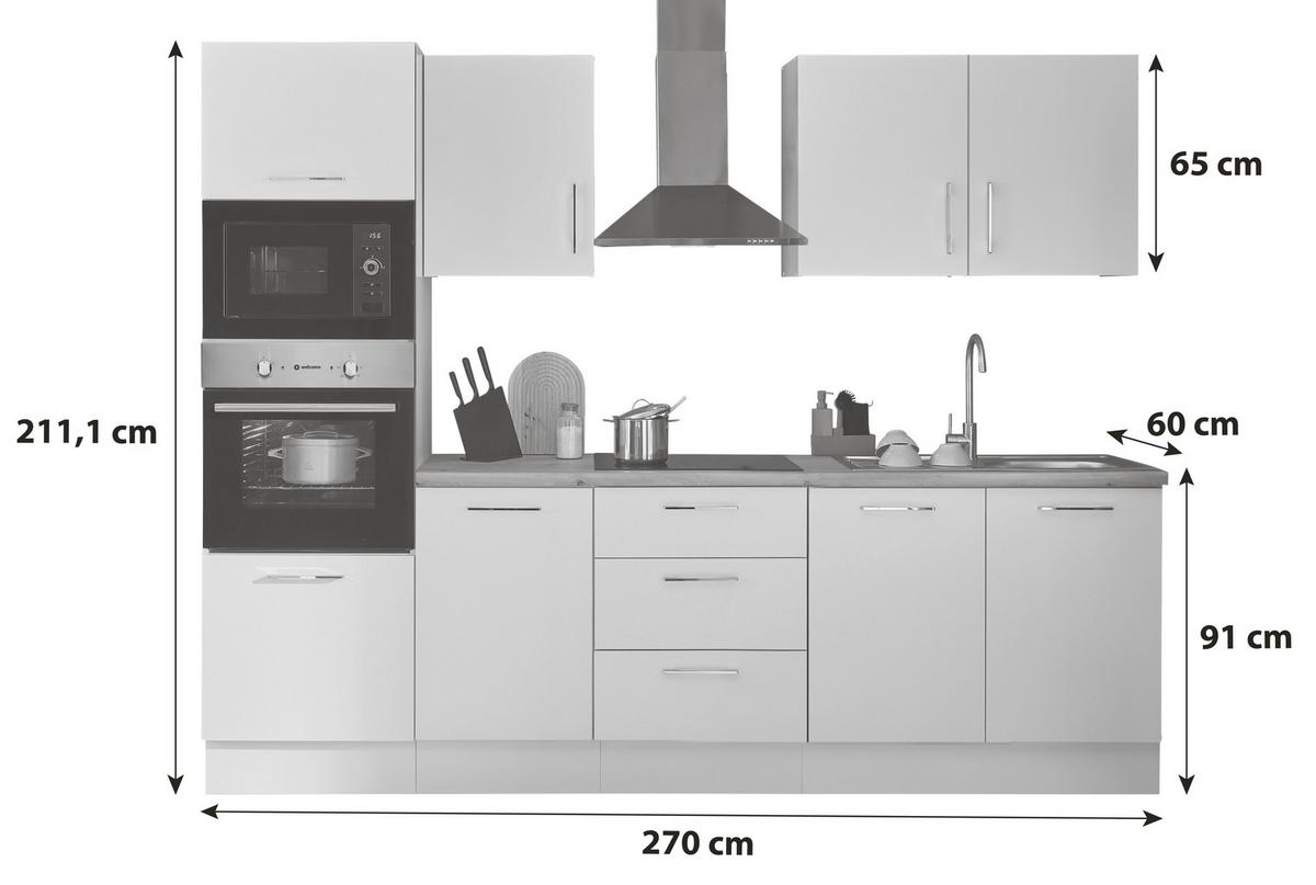 Küchenblock Turin Weiß/Eiche Dekor B: 270 cm - Weiß/Eiche Artisan, Basics, Holzwerkstoff (270cm) - P & B