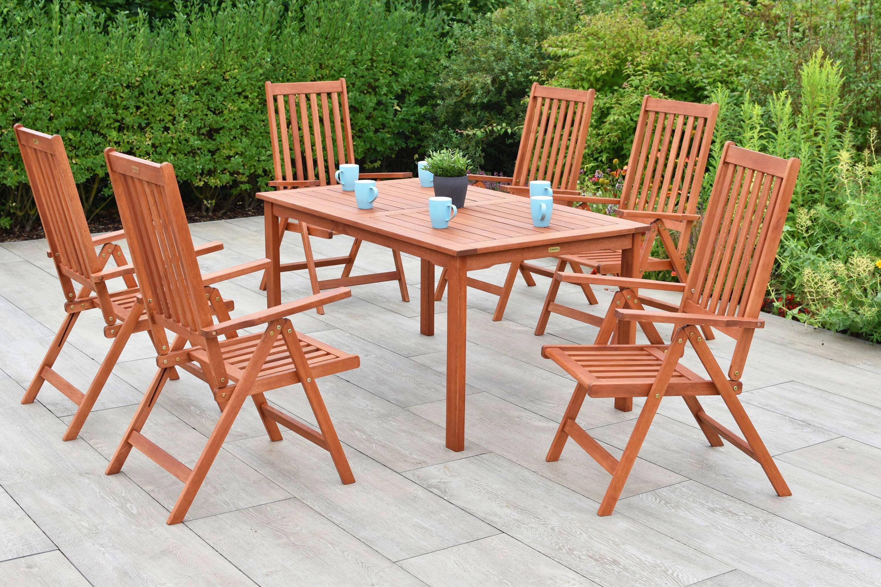Gartentischgruppe Vitoria 7-tlg. aus Holz - Eukalyptusholzfarben, KONVENTIONELL, Holz - Gardenson