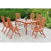 Gartentischgruppe Vitoria 7-tlg. aus Holz - Eukalyptusholzfarben, KONVENTIONELL, Holz - Gardenson