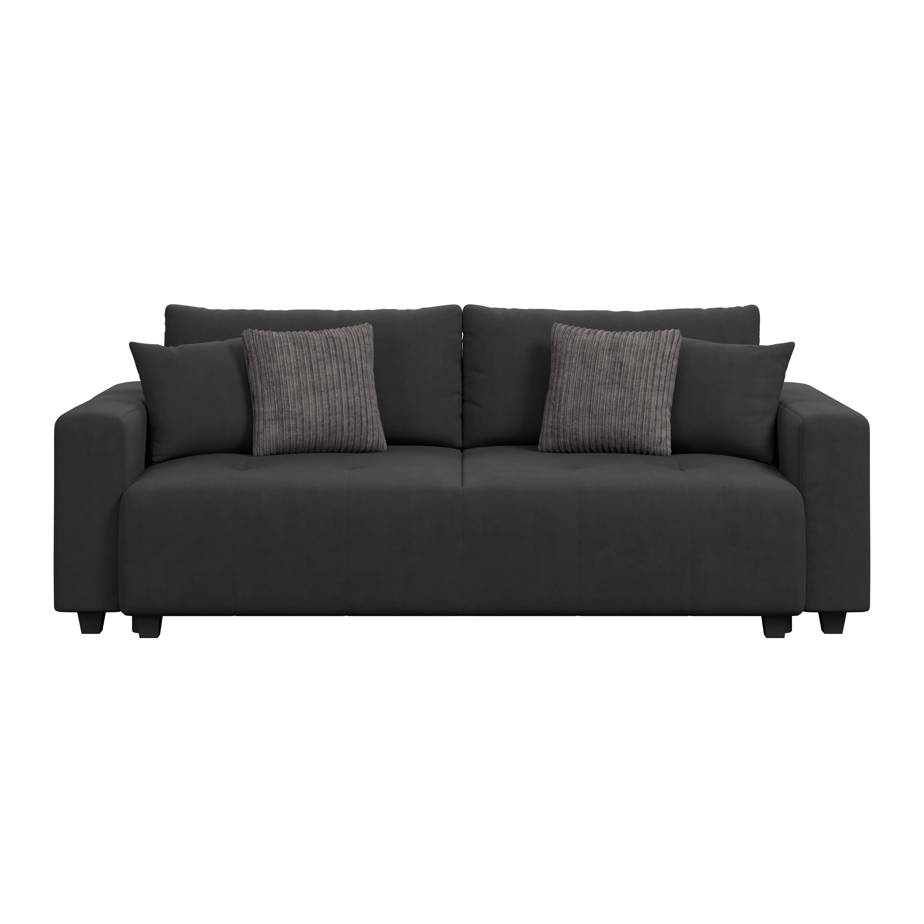 Ecksofa mit Bettfunktion Lily Velours schwarz, 240x119cm - Anthrazit/Schwarz, Trend, Holz/Holzwerkstoff (240/119cm) - Luca Bessoni