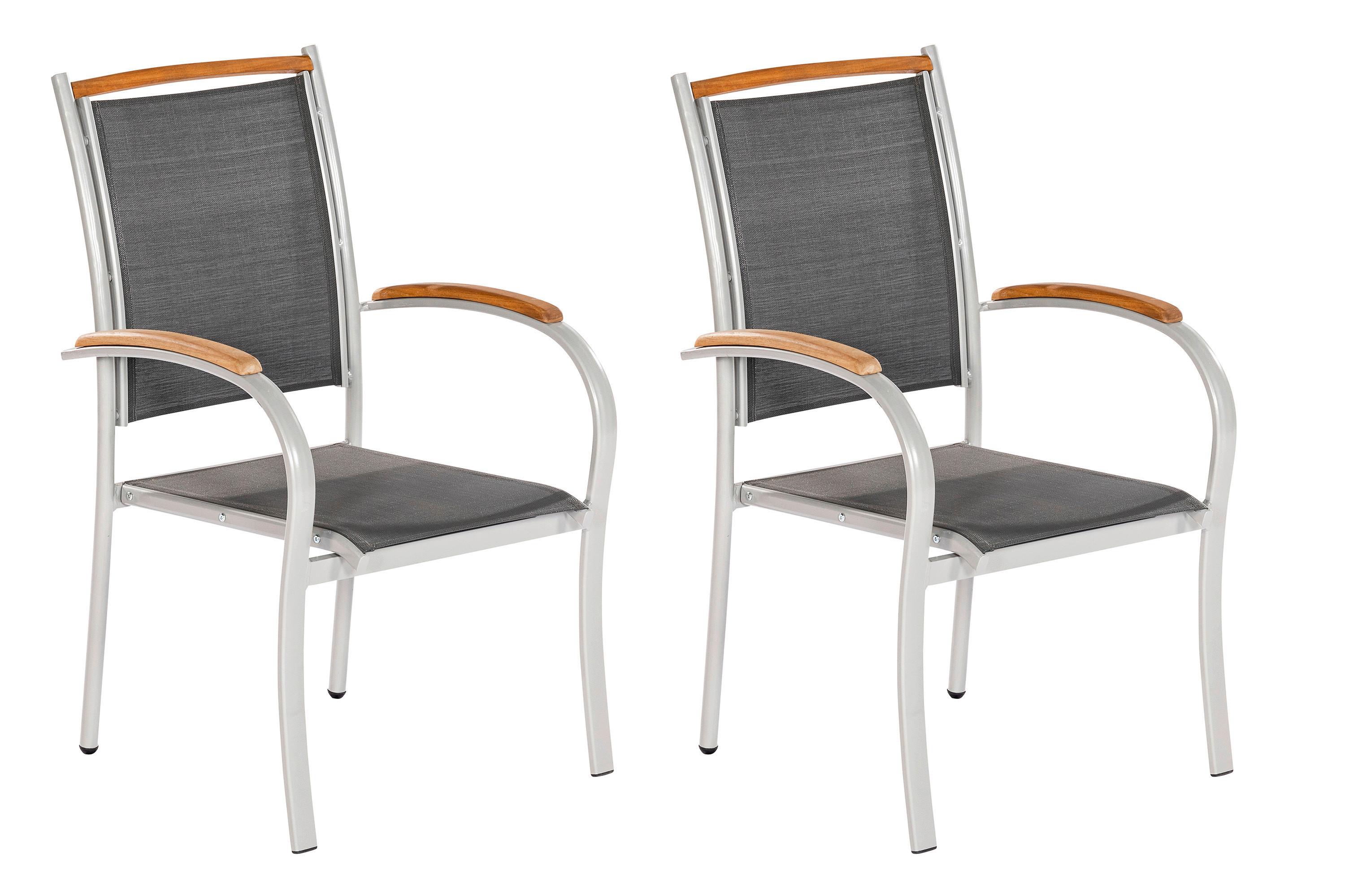 Gartenstuhl Siena 2er-set Aus Akazie, Stapelbar In Grau - Silberfarben/Naturfarben, KONVENTIONELL, Holz/Textil (54/43/50,5cm) - Gardenson
