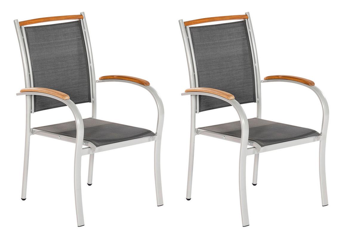 Gartenstuhl Siena 2er-set Aus Akazie, Stapelbar In Grau - Silberfarben/Naturfarben, KONVENTIONELL, Holz/Textil (54/43/50,5cm) - Gardenson
