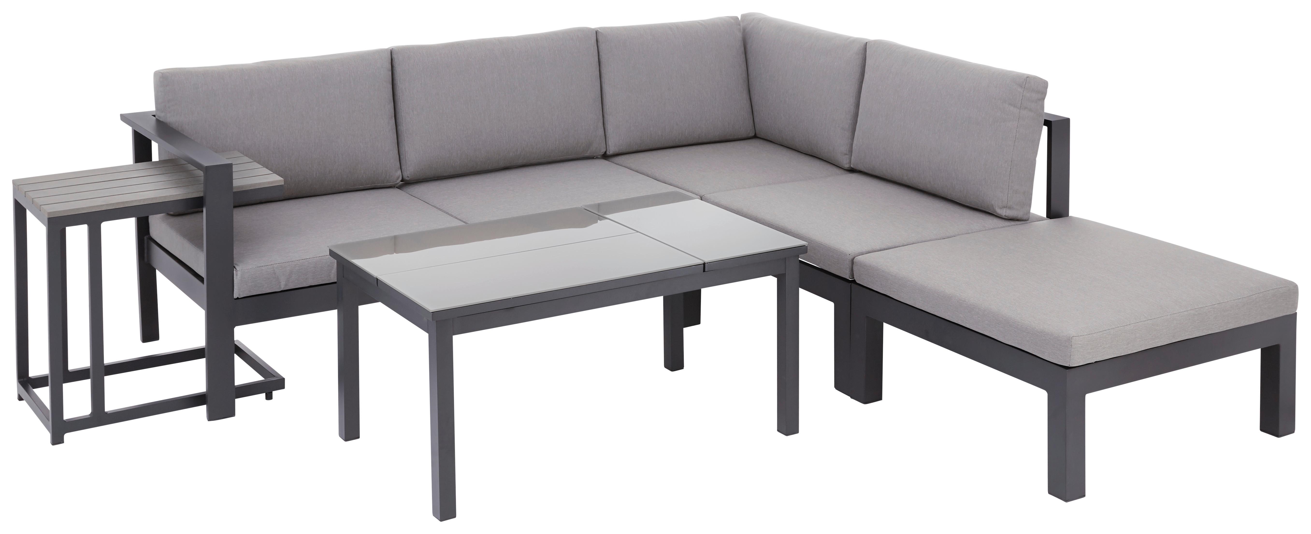 Loungegarnitur 5-Teilig Panama aus Alu und Textil mit Kissen - Schlammfarben/Schwarz, MODERN, Glas/Kunststoff (224/224cm) - Beldano