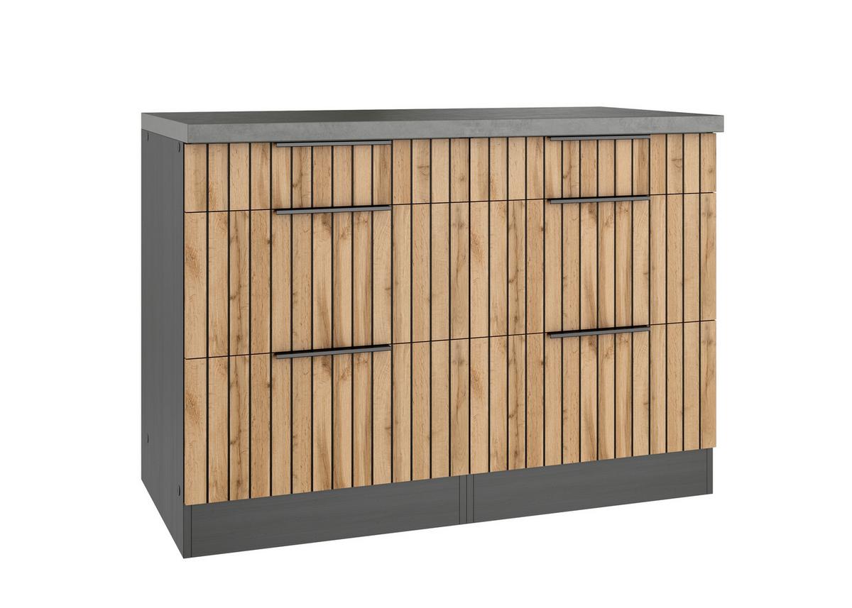 Schubkastenunterschrank Liverpool Graphit/Wotanb:120cm - Schieferfarben/Eiche Wotan, Basics, Holzwerkstoff (120/85/60cm) - Held