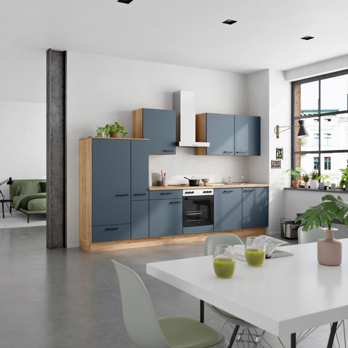 Küchenleerblock Easytouch Low-Line, L11 Links - Blau/Eichefarben, MODERN, Holzwerkstoff (330cm) - Nobilia