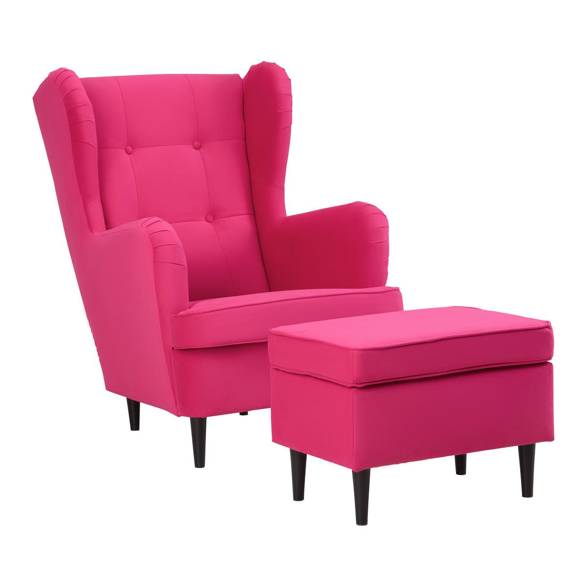 Kreslo OSKAR, ružový velúr - pink/čierna, drevo/kompozitné drevo (78/102/98cm) - Mömax