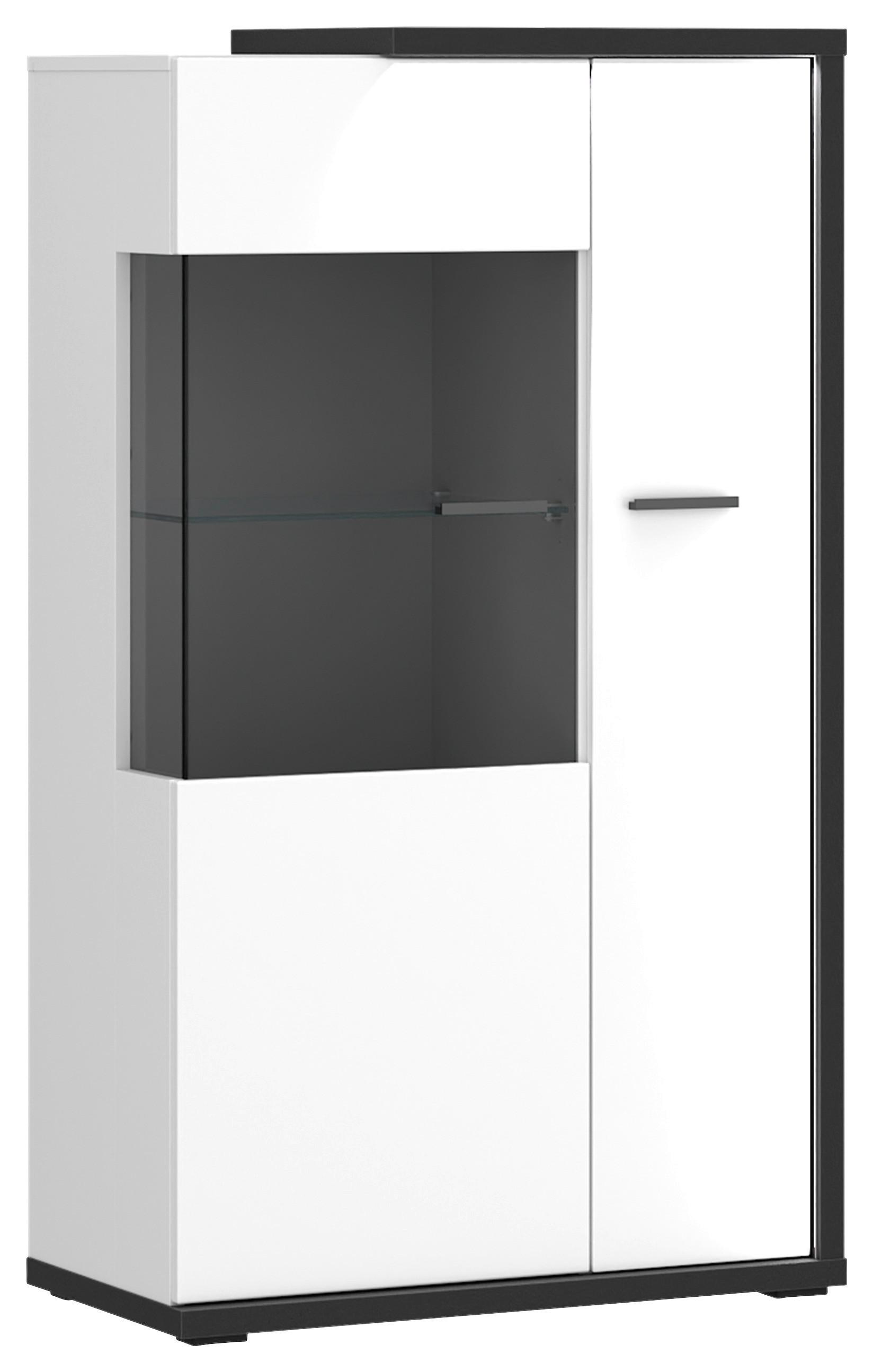 Vitrine Ambiente B: 73,4 cm mit Led, Alpinweiss/Anthrazit - Weiß Hochglanz/Anthrazit, MODERN, Glas/Holzwerkstoff (73,4/131,6/43,6cm)