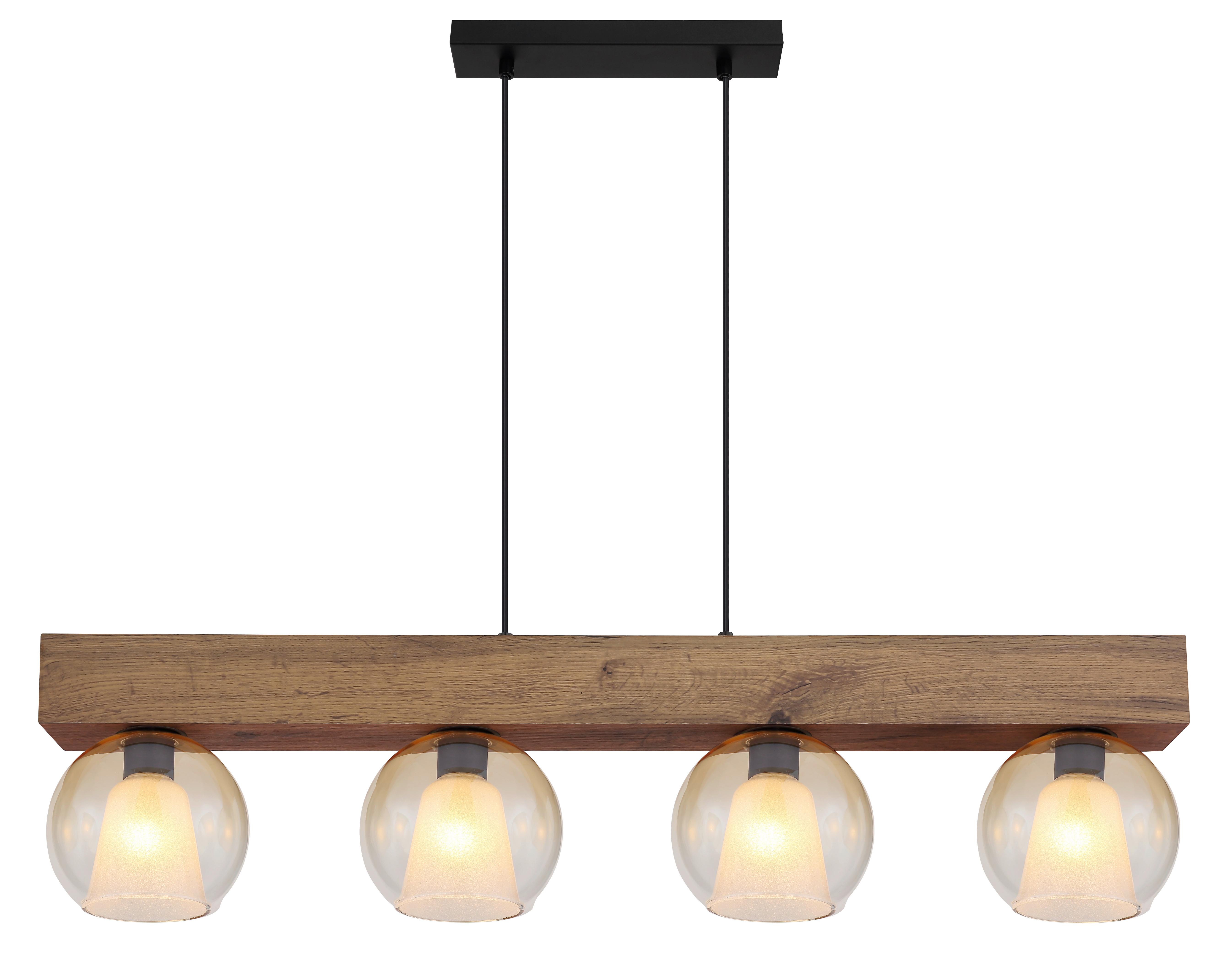 Hängeleuchte Barry L: 100 cm Klar Schwarz Dunkelbraun - Klar/Dunkelbraun, Basics, Glas/Holzwerkstoff (100/18/120cm) - Globo