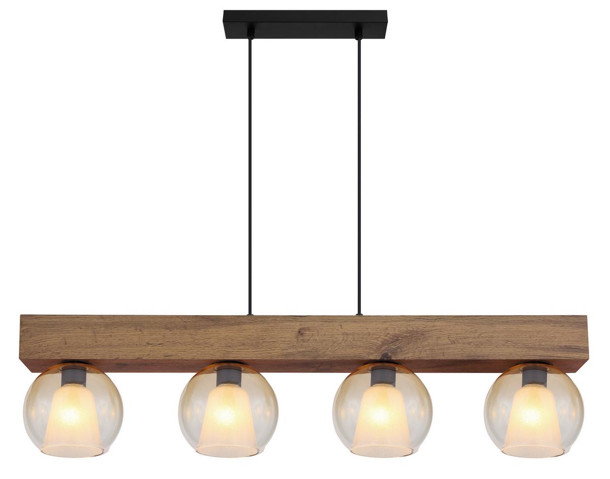 Hängeleuchte Barry L: 100 Cm Klar Schwarz Dunkelbraun - Klar/Dunkelbraun, Basics, Glas/Holzwerkstoff (100/18/120cm) - Globo