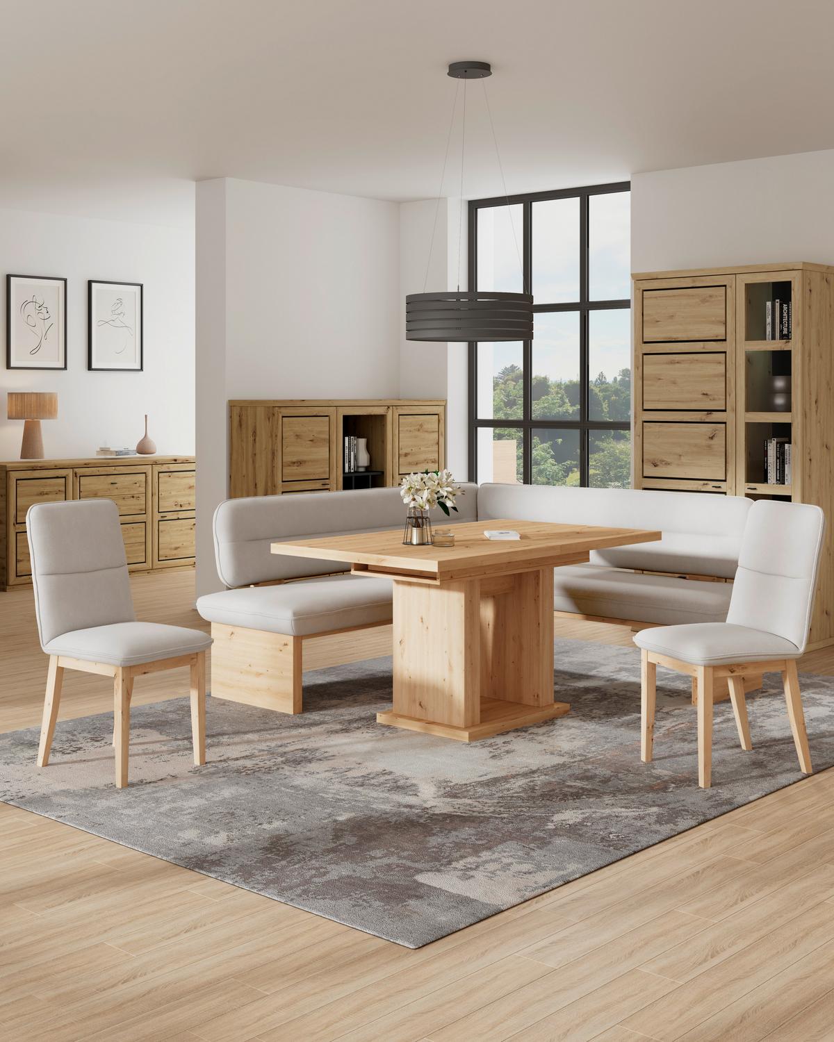 Eckbank Beluna Ii Wesbstoff Weiß, B: 192cm - Eichefarben/Weiß, KONVENTIONELL, Holz/Textil (192/170cm) - James Wood