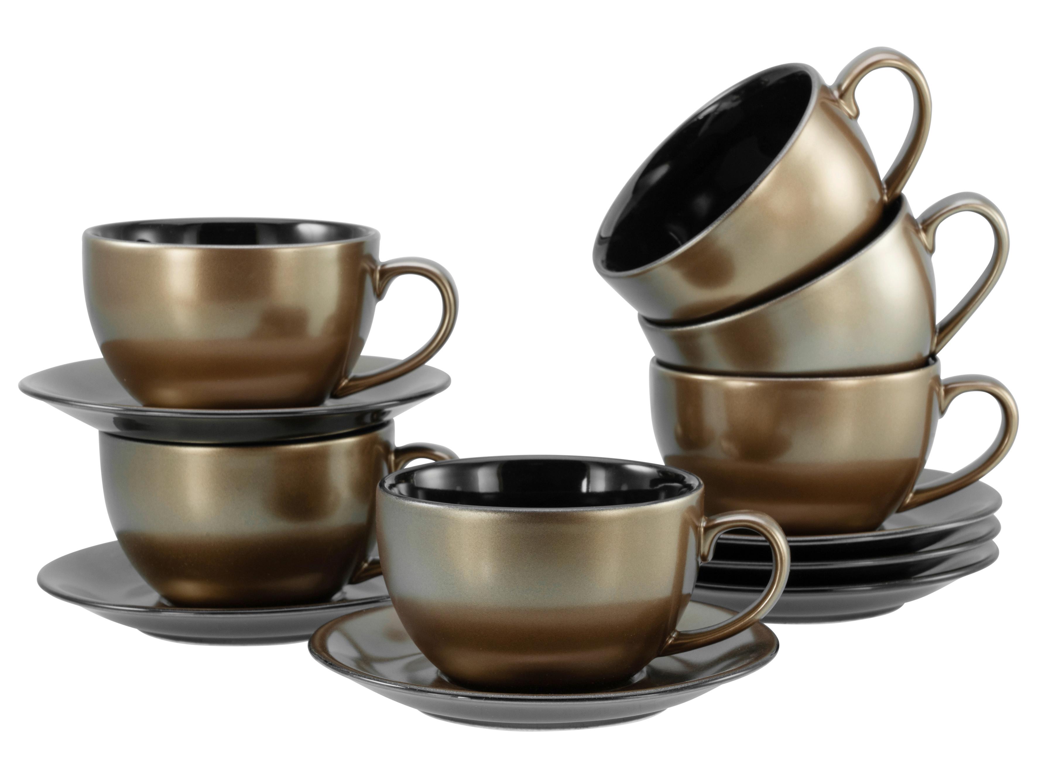 Cappuccinotasse mit Untertass Golden Days Schwarz/Goldfarben - Goldfarben/Schwarz, Basics, Keramik - Creatable