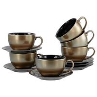 Cappuccinotasse mit Untertass Golden Days Schwarz/Goldfarben - Goldfarben/Schwarz, Basics, Keramik - Creatable
