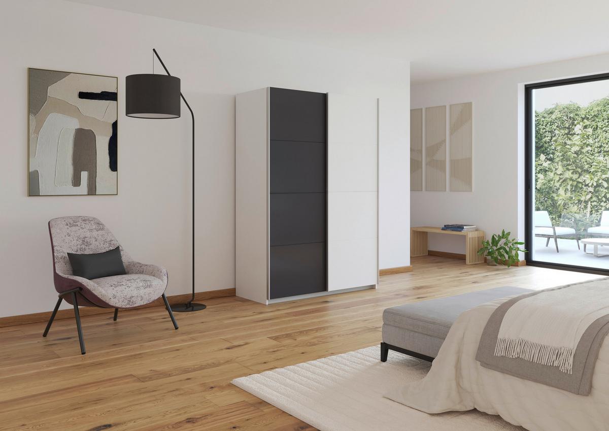 Schwebetürenschrank 136cm Subito, Graphitfarben/Weiß - Graphitfarben/Weiß, MODERN, Holzwerkstoff (136/197/61cm) - Rauch Möbel