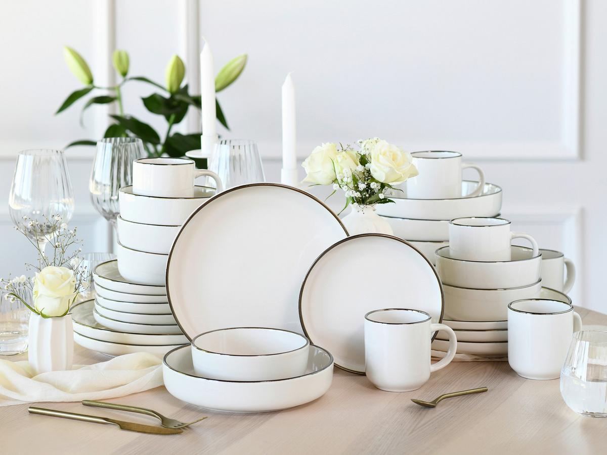 Kombiservice, 30-Teilig für 6 Personen, Steinzeug - Goldfarben/Creme, Basics, Keramik - Creatable