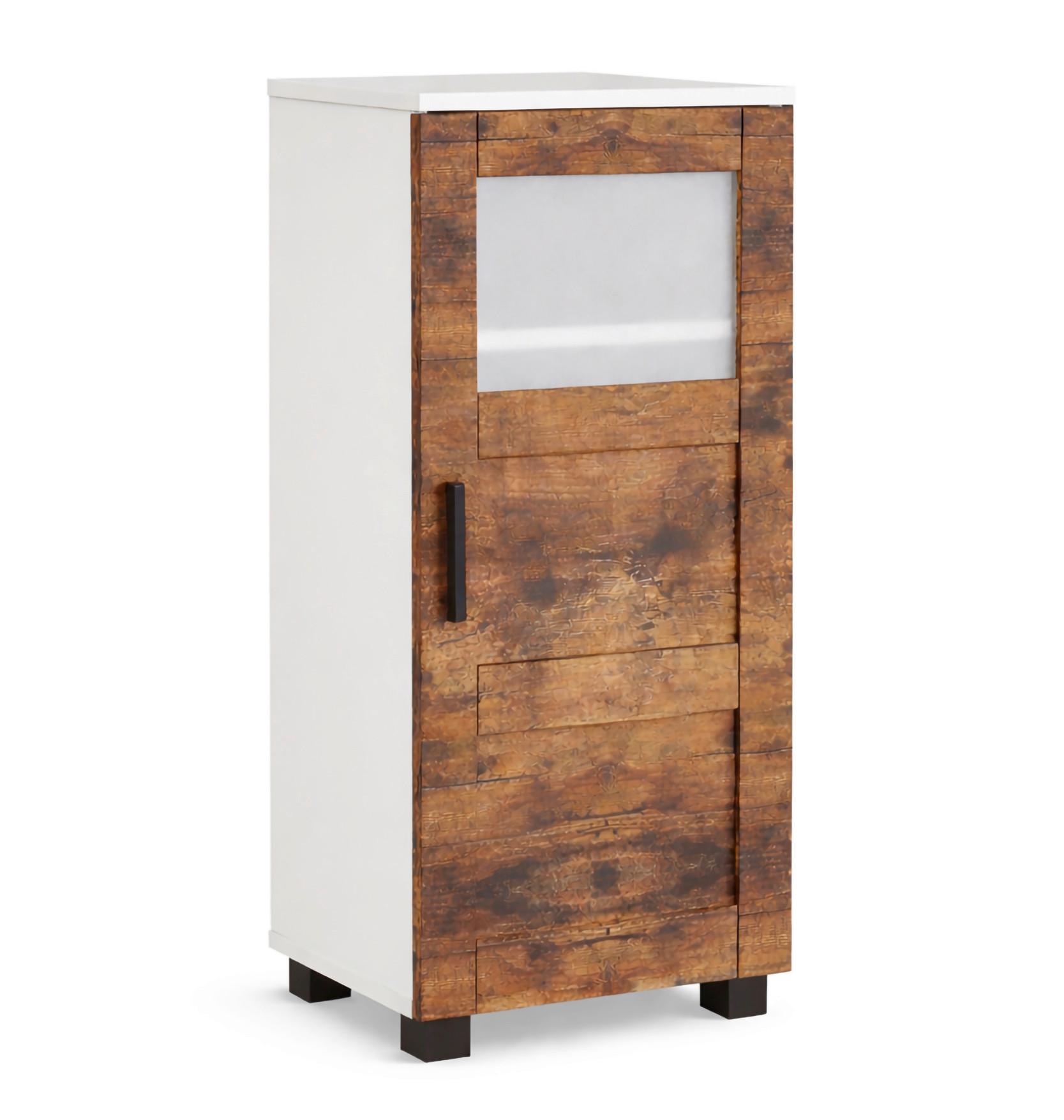 Midischrank Nilari Weiß/Eichefarben B: 38cm - Eichefarben/Weiß, Trend, Glas/Holzwerkstoff (38/70/28cm) - MID.YOU