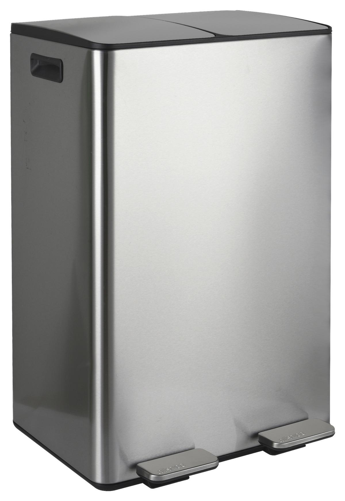 Treteimer Aliya 60l Silber Metall LxBxH: 45x30x71 - Silberfarben/Schwarz, Basics, Kunststoff/Metall (45/30cm) - Spirella