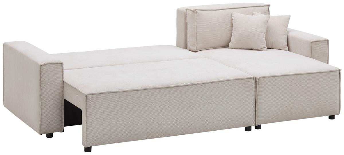 Ecksofa mit Schlaffunktion Mira Beige Cord - Beige/Schwarz, Basics, Textil (248/76/140cm) - Livetastic