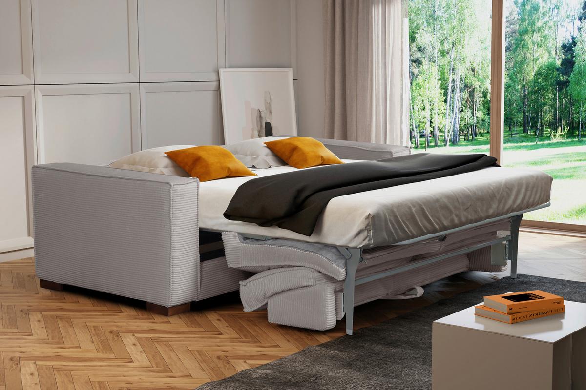 Schlafsofa Texas Hellgrau Cord, B: 203 Cm - Dunkelbraun/Hellgrau, Design, Textil (203/85/99cm) - MID.YOU