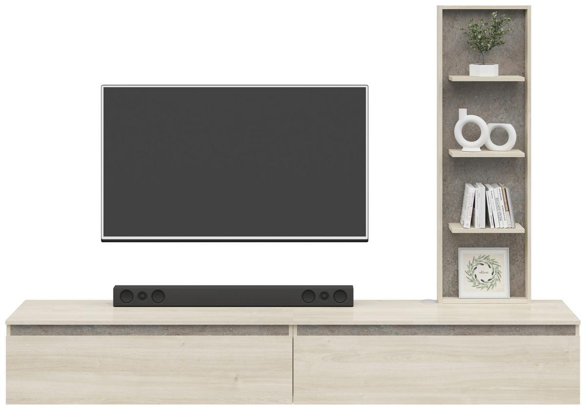 Wohnwand Pascal - Eichefarben/Grau, MODERN, Holzwerkstoff (230/160/35cm)