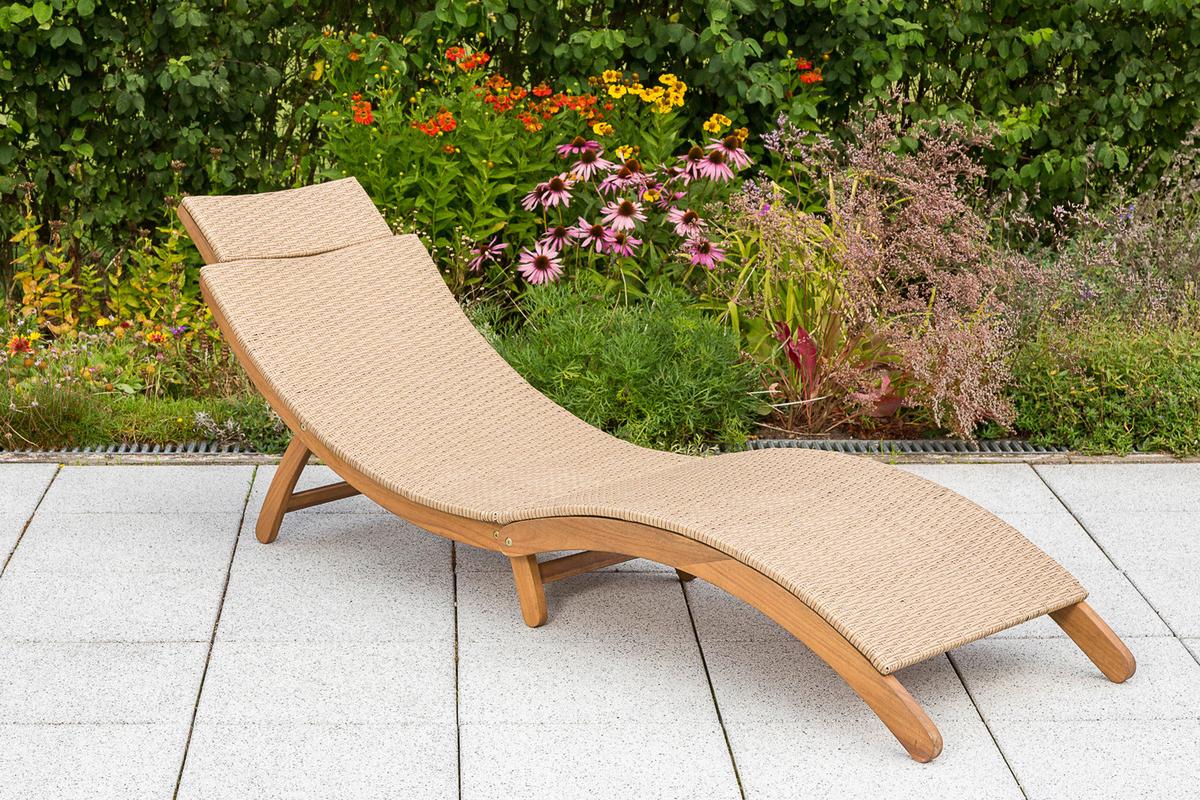 Sonnenliege Capri Akazienholz/ Metall/kunststoff Mit Auflage - Naturfarben, MODERN, Holz/Kunststoff (183/60/54cm) - Gardenson