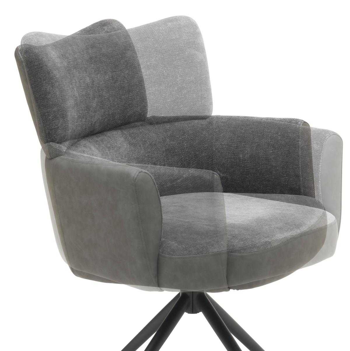 Armlehnstuhl Maja Webstoff Grau, B: 58 Cm - Schwarz/Grau, KONVENTIONELL, Textil/Metall (58/84/64cm) - MID.YOU