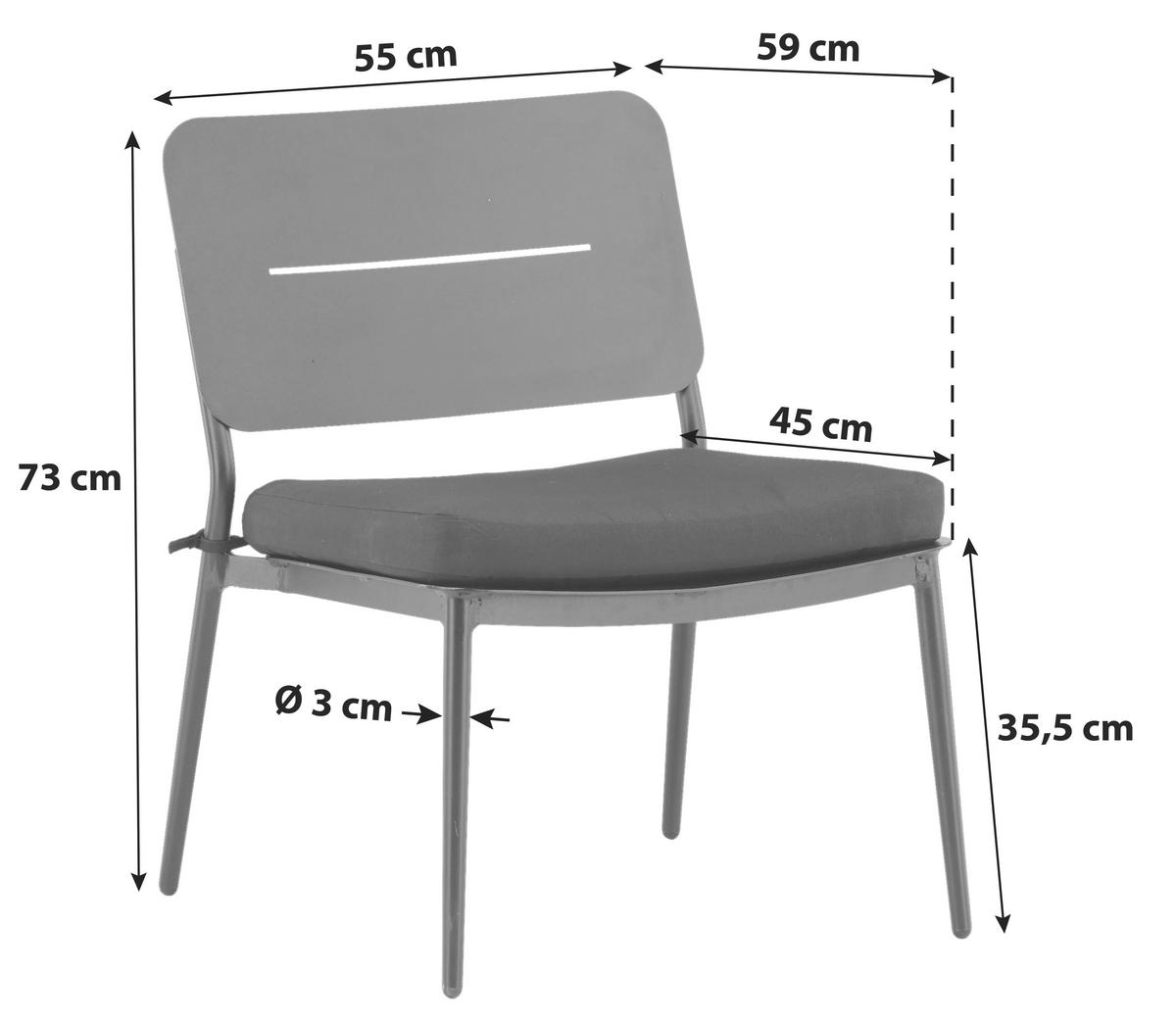 Loungesessel 2er-Set Lina aus Stahl - Schwarz, KONVENTIONELL, Textil/Metall (55/73/59cm) - Gardenson