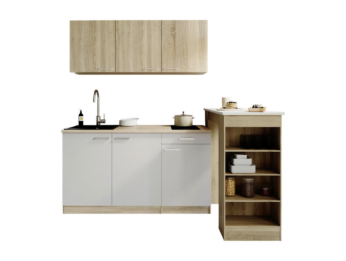 MINIKÜCHE Weiß/Eichefarben B: 150cm - Eichefarben/Weiß, Design, Holzwerkstoff (150cm) - Respekta