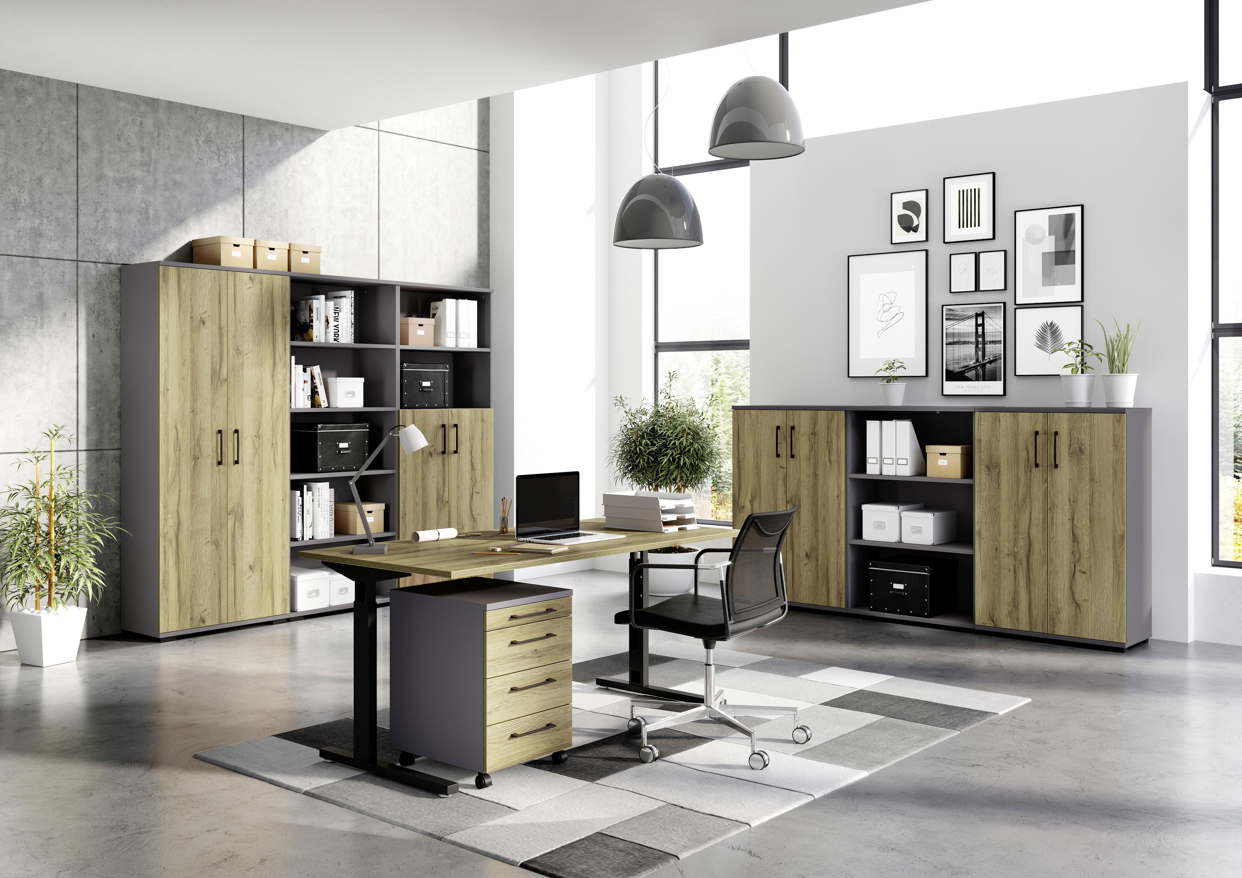 Schreibtisch B 160 H 70 cm Gw-Profi, Eiche Dekor/Schwarz - Eichefarben/Schwarz, KONVENTIONELL, Holzwerkstoff/Metall (160/70/80cm) - Germania