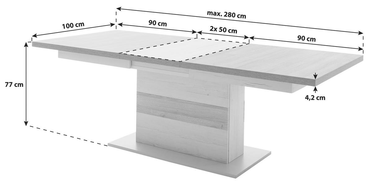 Esstisch Ausziehbar Madrid 180-280x100 Cm - Eichefarben/Pinienfarben, Design, Holzwerkstoff (180-280/100/77cm) - MID.YOU