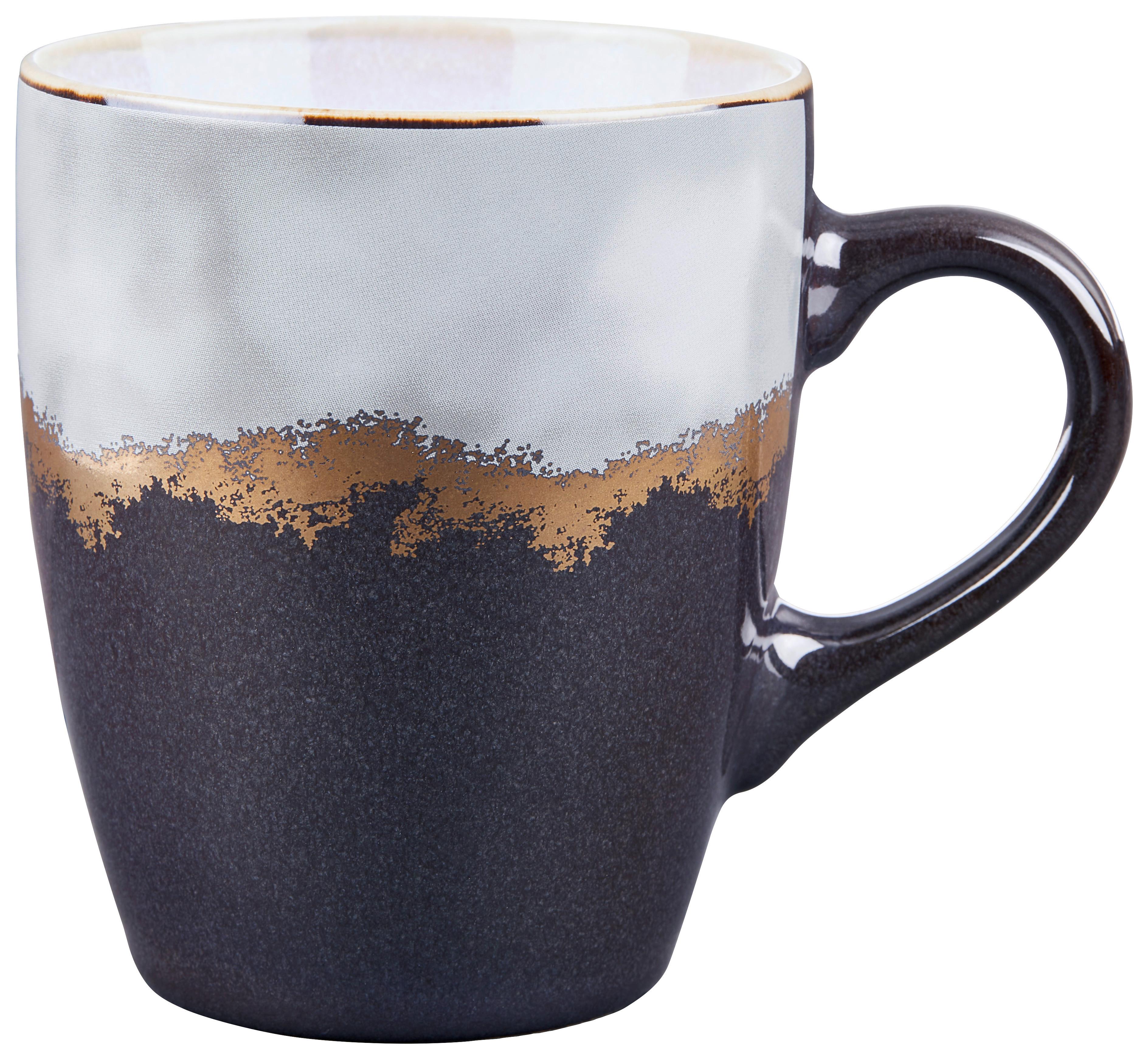 Kaffeebecher Steinzeug 350 ml Grau/Gold Luana - Dunkelgrau/Goldfarben, ROMANTIK / LANDHAUS, Keramik (8,7/10,5cm) - James Wood