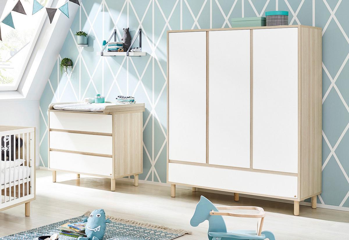 Babykleiderschrank 140065g Flow - Eschefarben/Weiß, Design, Holzwerkstoff (155/185/55cm) - Pinolino