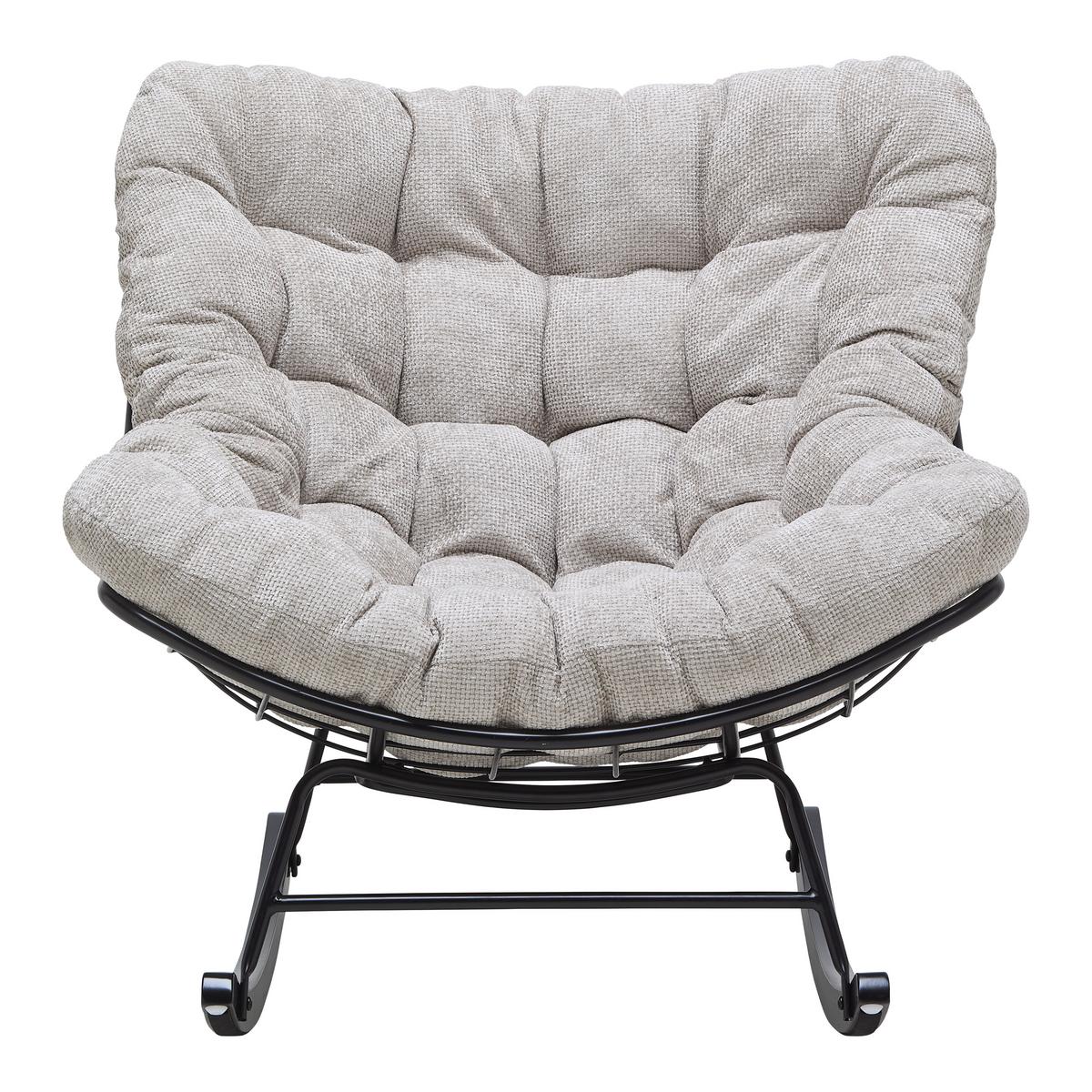 Houpací křeslo CLOUD, krémová žinylka, max. 140 kg - černá/krémová, Moderní, kov/dřevo (96/88/103cm) - Mömax